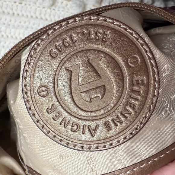 ETIENNE AIGNER VINTAGE Women’s Leather Shoulder Bag Bronze Gold Mid Size Purse - Picture 10 of 15